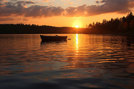 日落时湖面上的船只图片