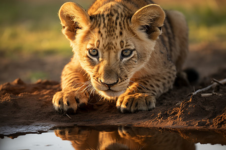 泥地上的狮子背景图片