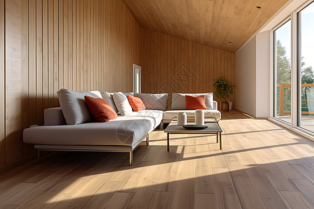 舒适的木质风格客厅高清图片