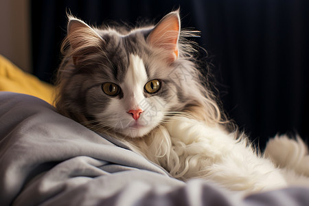可爱的猫咪躺在床上背景图片