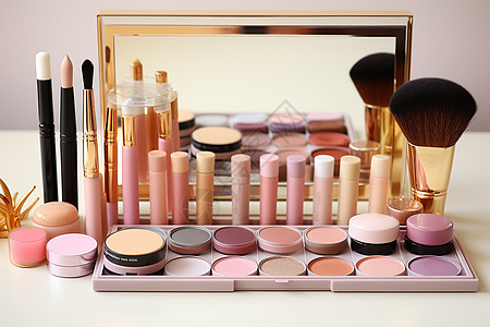镜子前的化妆工具图片