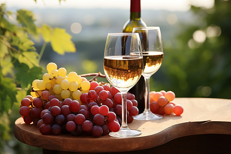 阳台上的美酒和葡萄图片