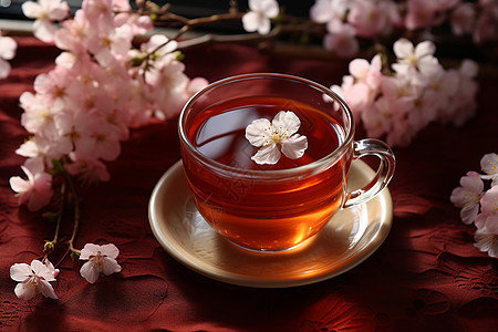 樱花下的一杯茶背景图片
