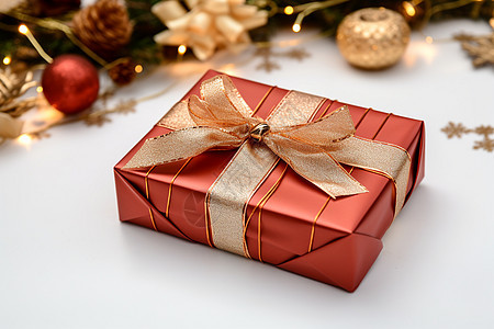 红色包装纸的礼物盒图片