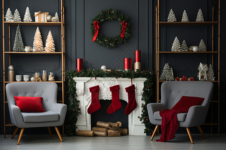 挂着圣诞装饰的客厅背景图片