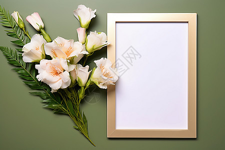 花束和白色相框背景图片