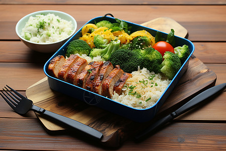 蔬菜米饭一盘有肉有菜的便当背景