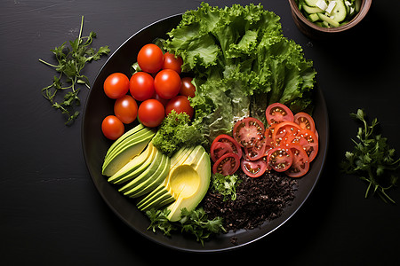 新鲜可口的蔬菜沙拉背景图片