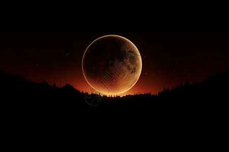 夜空中的红月亮高清图片