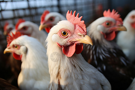 一群鸡在笼子里背景图片