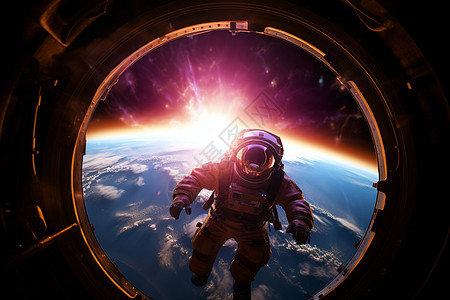 宇航员漂浮在太空站图片