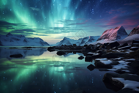 极光下的极地之夜背景图片