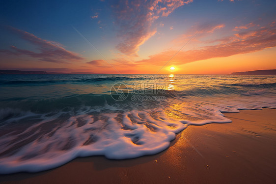 海边夕阳霞光图片