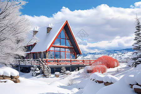 雪中红屋图片