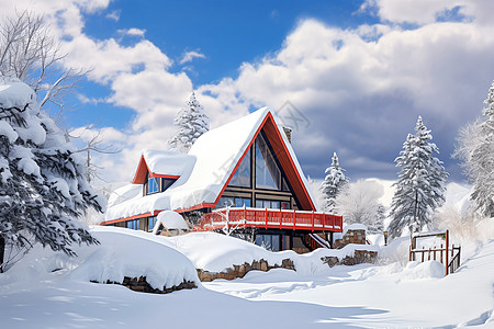 大雪覆盖的小屋高清图片