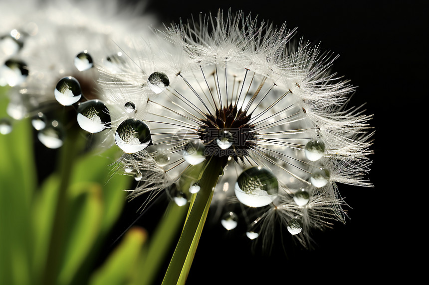 蒲公英上的雨滴图片