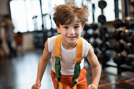 男孩在健身房训练背景图片