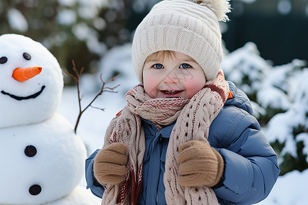 孩子堆雪人图片