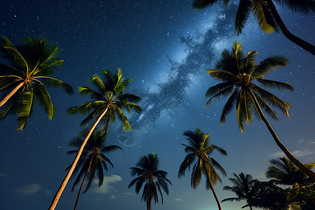 夜空下的椰树图片