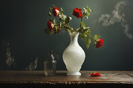 红玫瑰与白瓶图片