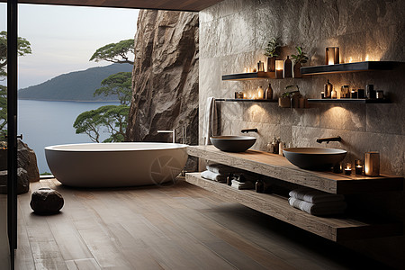 现代简约的家居浴室场景高清图片