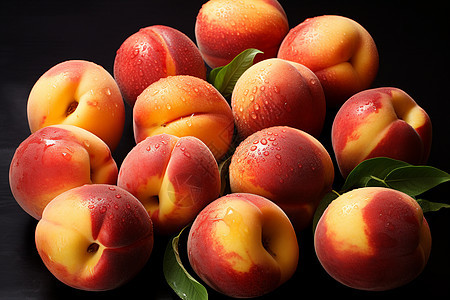 新鲜采摘的桃子水果图片