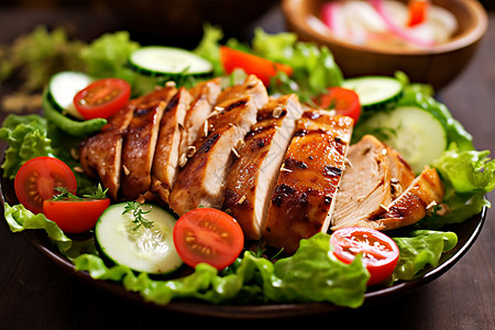 健康饮食的鸡肉蔬菜沙拉图片