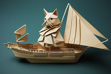 折纸的狐狸纸船背景图片