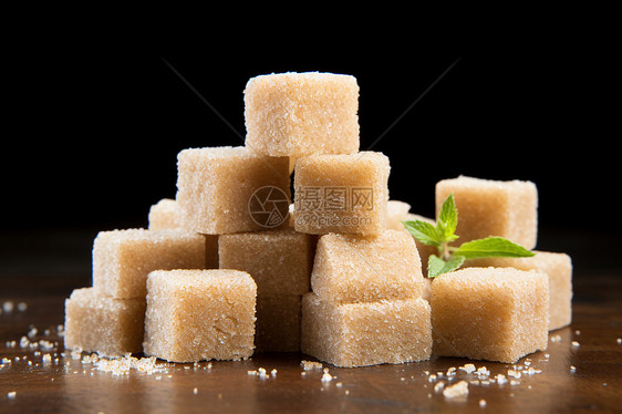 木桌上的方糖糖块图片