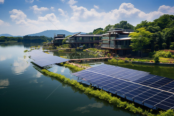 现代房屋建筑中的太阳能光伏板图片