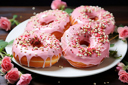 粉色盘子粉色的甜甜圈背景