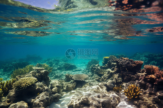 海底的珊瑚礁生物图片