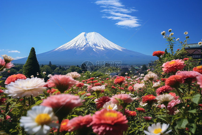 富士山下绽放的花海图片