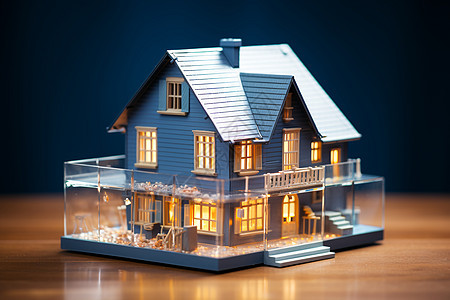 玻璃箱中展示的房屋模型图片