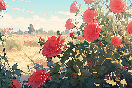 花海中的美丽蔷薇背景图片