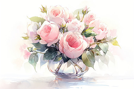 玻璃花瓶中的玫瑰图片
