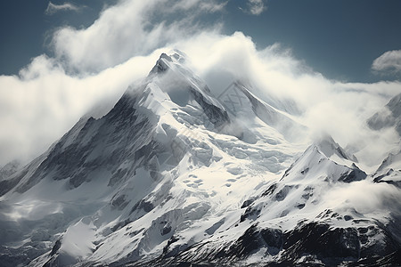 雪花覆盖的雪山山脉背景图片