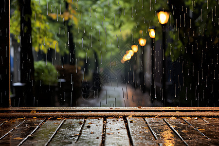 雨水打湿的木地板背景图片