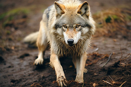 泥地上凶猛的狼图片