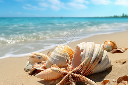 冲到沙滩上的贝壳图片