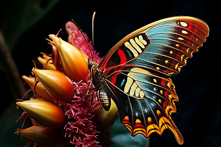 花朵旁美丽的蝴蝶图片