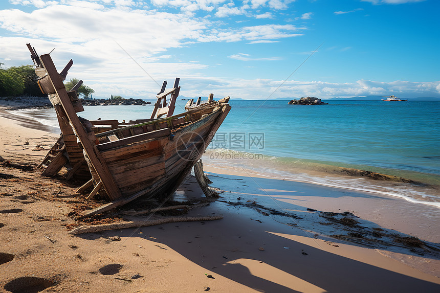 海岸上的小船图片