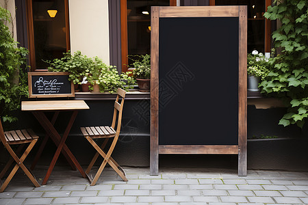 街边的黑板街边桌椅高清图片