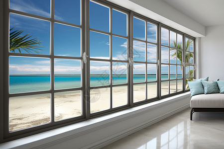 海景窗沙滩上的窗景背景