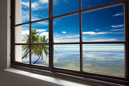 椰树与海的窗景图片