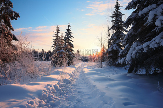 森林的寒冷雪地图片