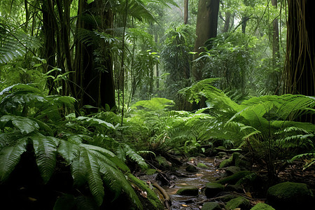绿叶丛林中的小路背景图片