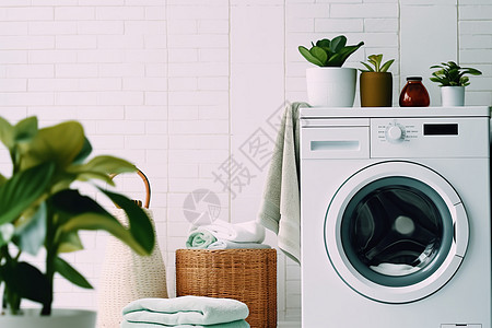 洗衣机上的盆栽背景图片