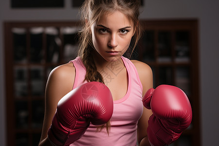 女人戴着拳击手套背景图片