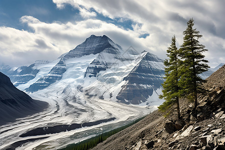 冰川公路上的山峰奇观背景图片